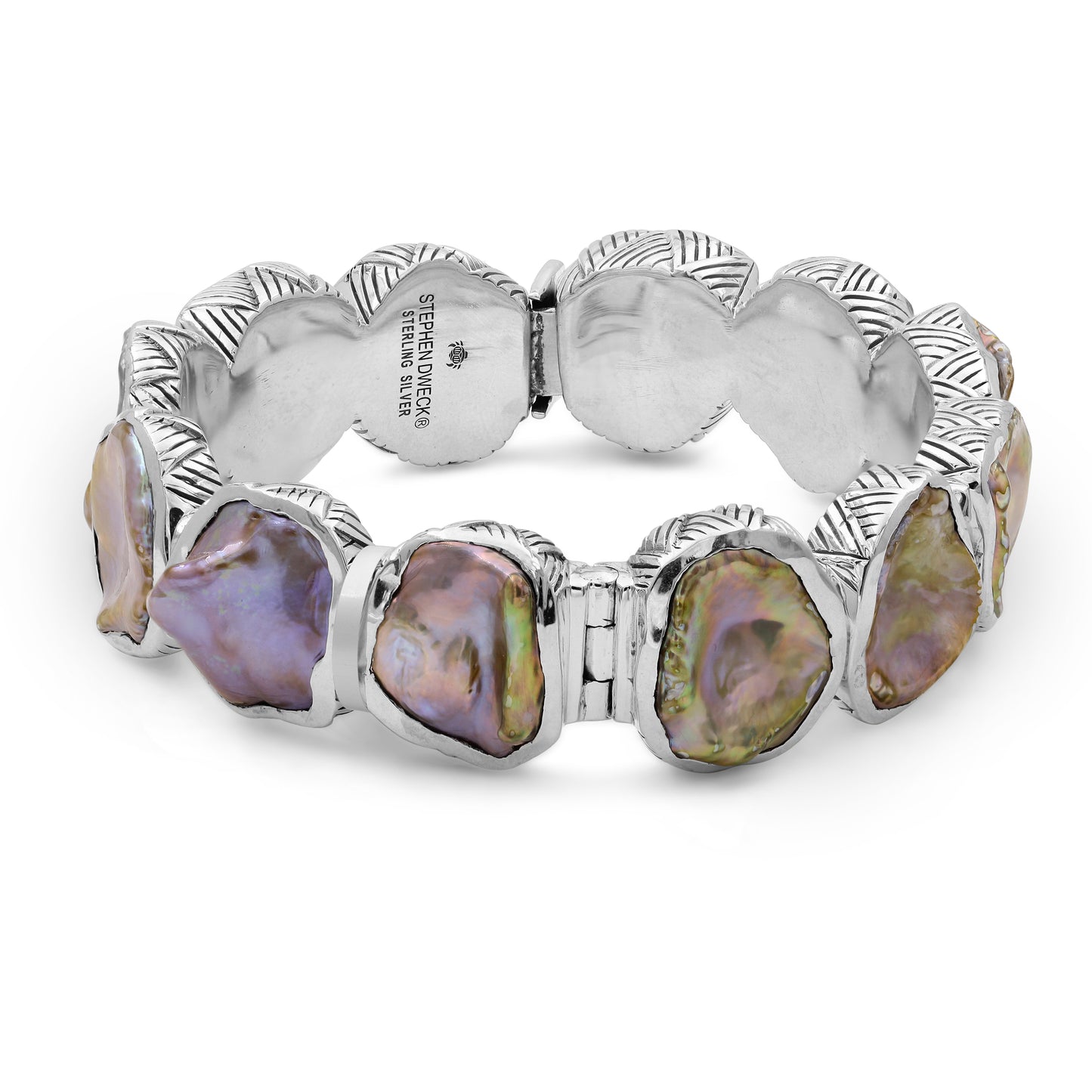 Pearlicious Large Natural Coin Pearl Open and Close Bangle in Sterling Silver