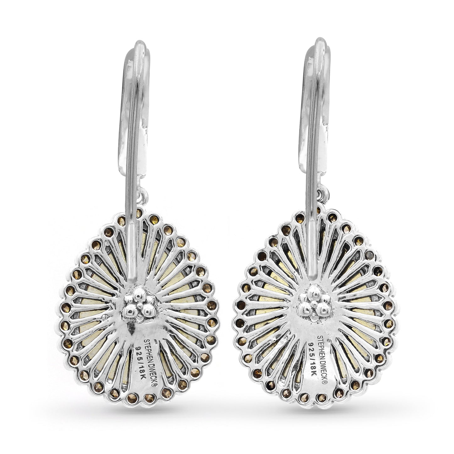 Carventurous Internally Carved Natural Quartz Gold Lining with Champagne Diamond Earring in Sterling Silver
