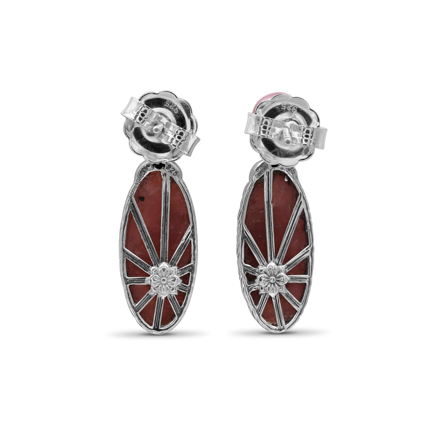 Terraquatic Pearl and Rhodochrosite Earring in Sterling Silver