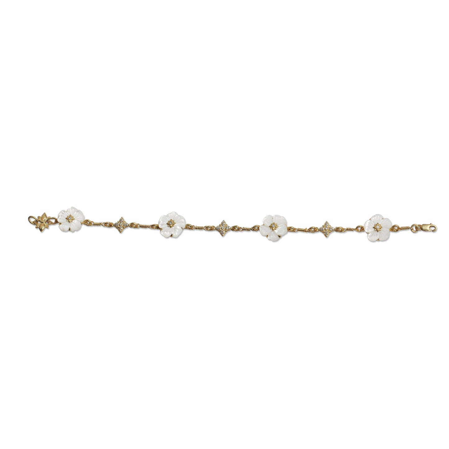 Colorbloom 14mm White Mother of Pearl Flower and White Diamond 0.35ct Bracelet in 18K Gold