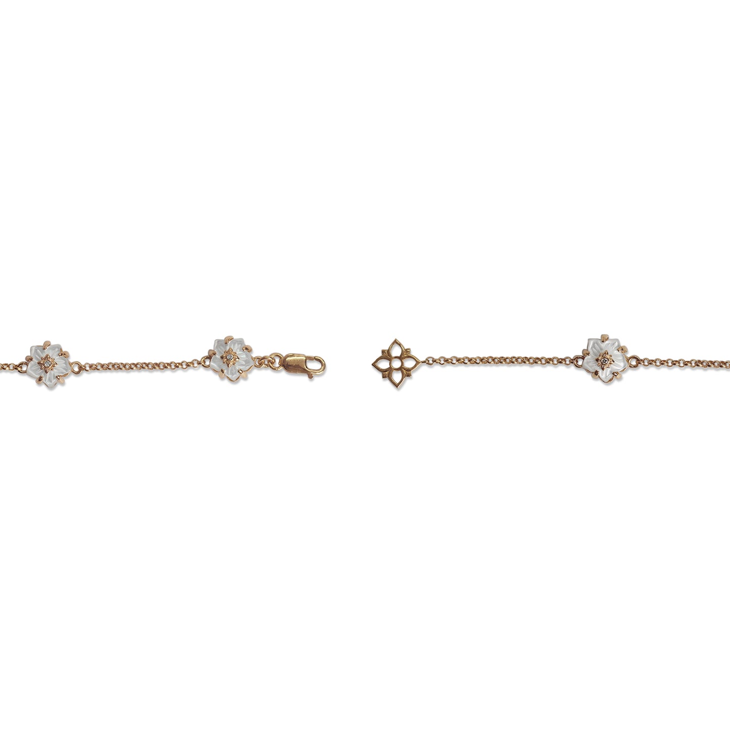 Colorbloom 8mm White Mother of Pearl Flower and White Diamond Bracelet in 18K Gold