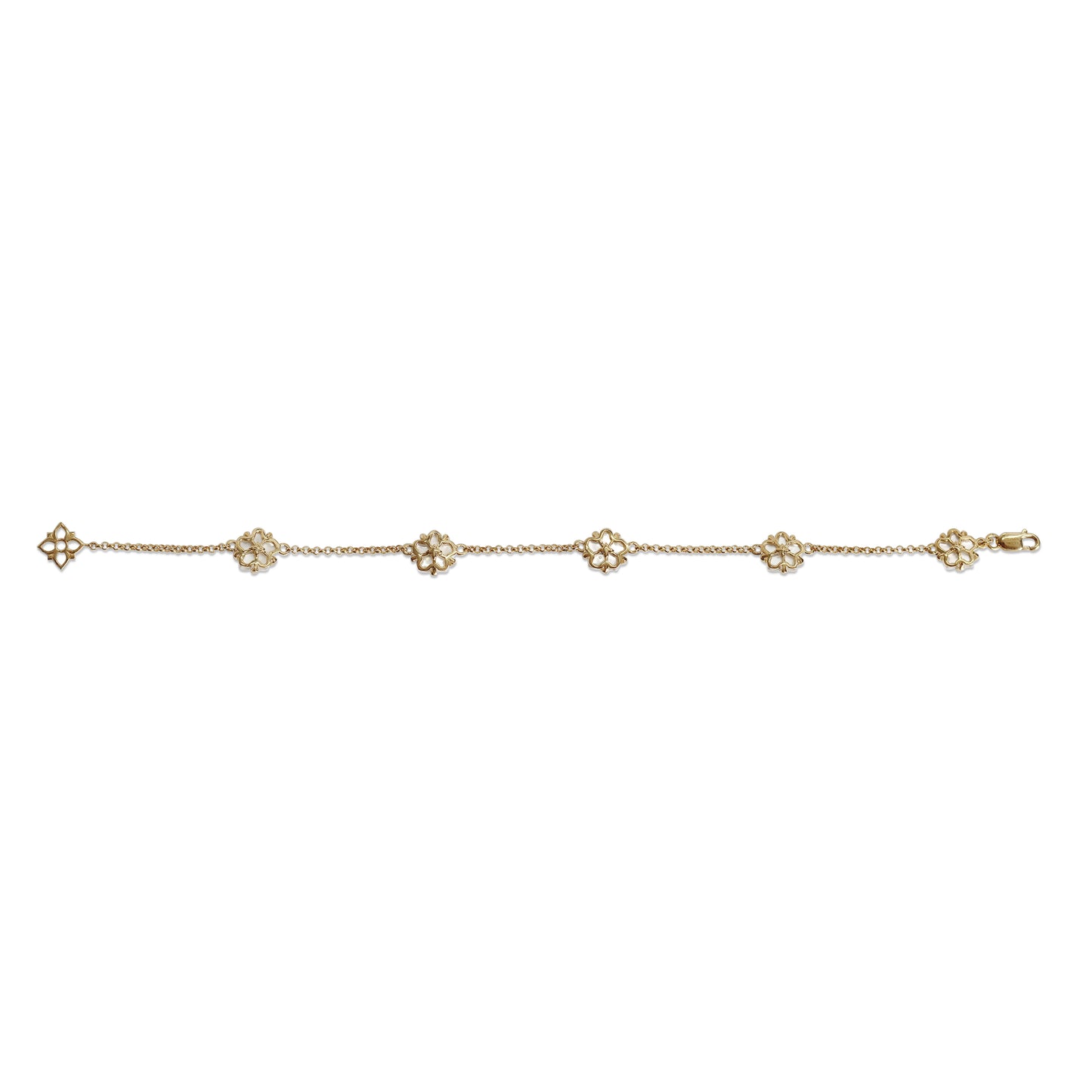 Colorbloom 8mm White Mother of Pearl Flower and White Diamond Bracelet in 18K Gold