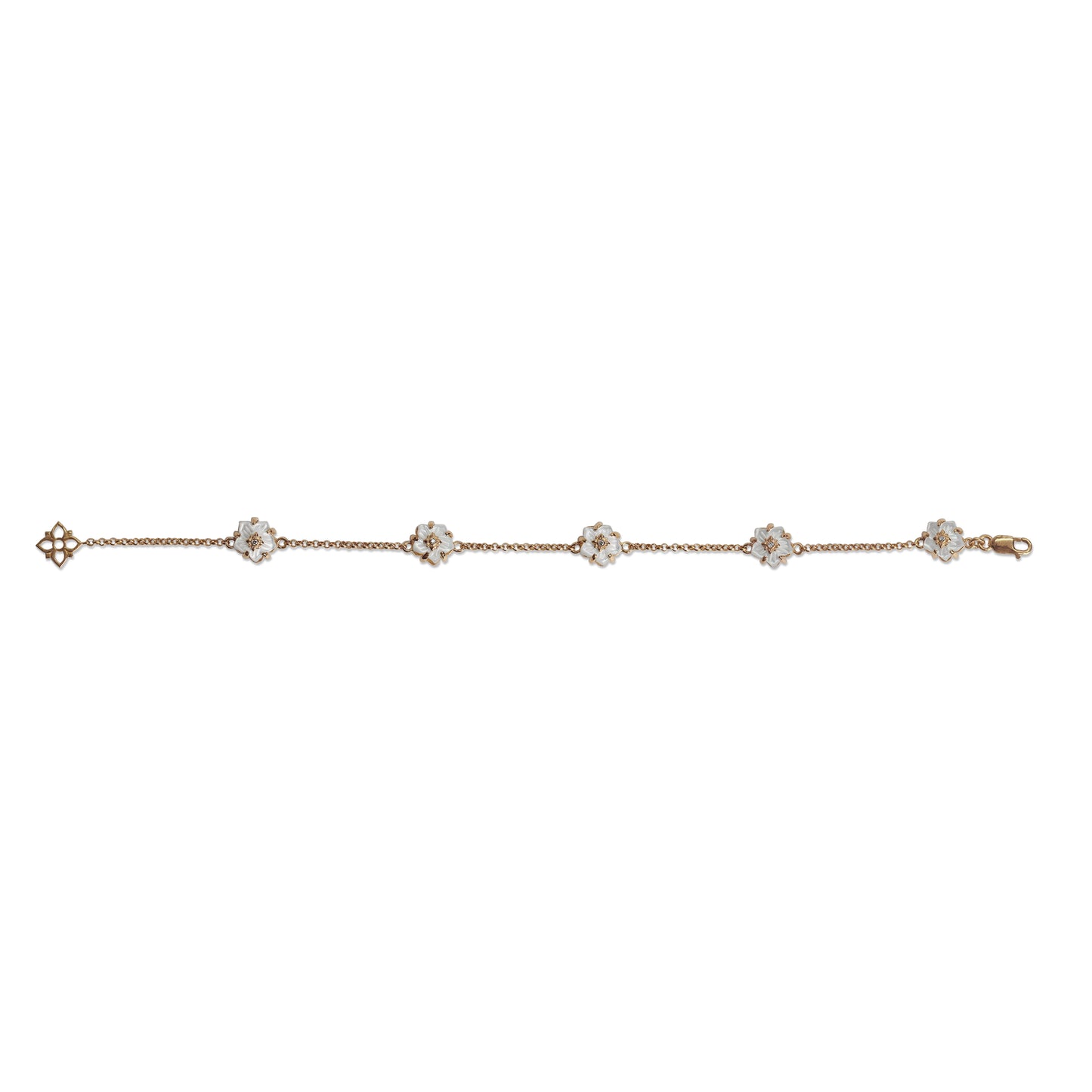 Colorbloom 8mm White Mother of Pearl Flower and White Diamond Bracelet in 18K Gold