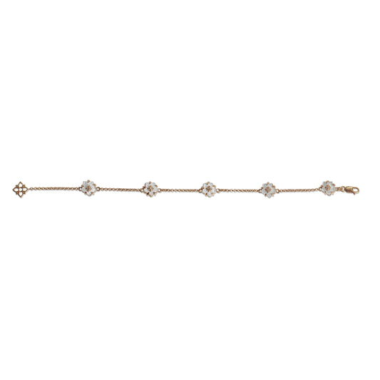 Colorbloom 8mm White Mother of Pearl Flower and White Diamond Bracelet in 18K Gold