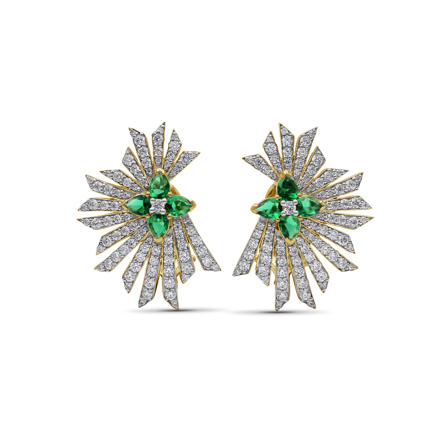 Sunray Emerald 1.05ct and Diamond 1.85ct Earring in 18K Gold