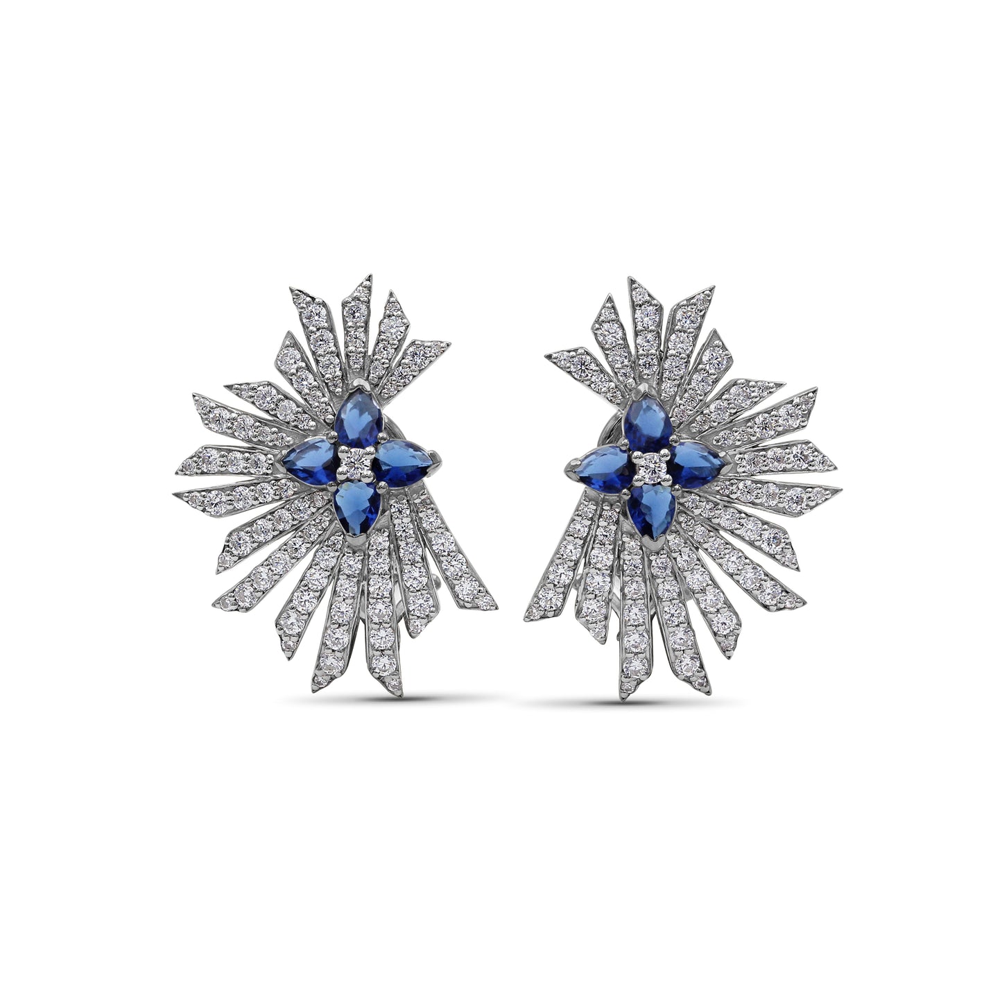 Sunray Sapphire 1.60ct and Diamond 1.85ct Earring in 18K Gold