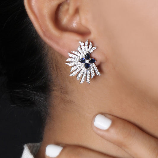 Sunray Sapphire 1.60ct and Diamond 1.85ct Earring in 18K Gold