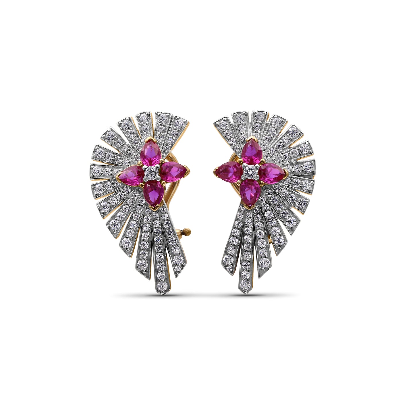 Sunray Ruby 1.55ct and Diamond 1.25ct Earring in 18K Gold