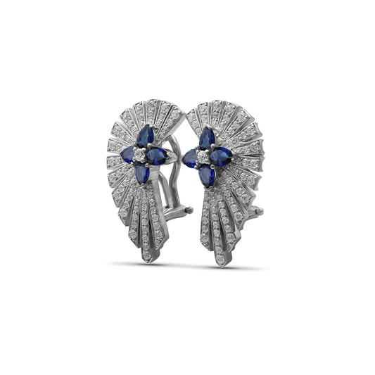 Sunray Sapphire 1.60ct and Diamond 1.25ct Earring in 18K Gold