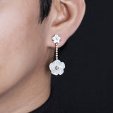 Colorbloom 8mm, 14mm White Mother of Pearl Flower and White Diamond 0.20ct Earring in 18K Gold