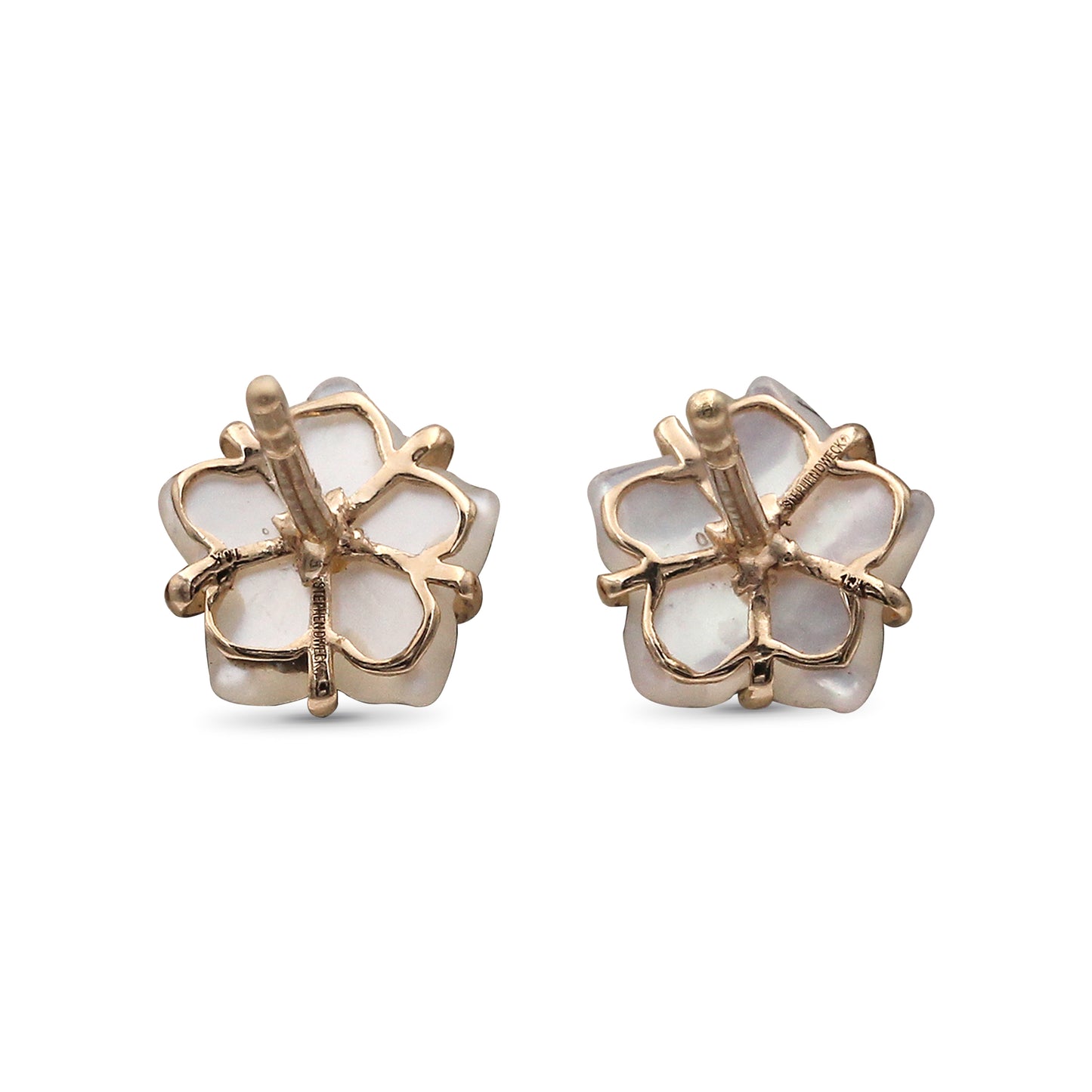 Luxury Colorbloom 8.00mm White Mother of Pearl Flower and White Diamond Earring in 18K Gold