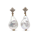 Pearlicious 20 x 15 White Baroque Pearl and White Diamond 0.30ct Earring in 18K Gold