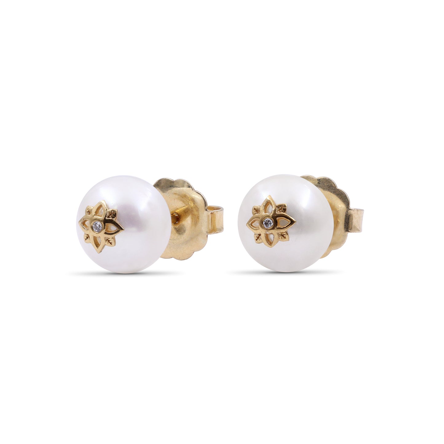 Pearlicious 10mm White Pearl and White Diamond Earring in 18K Gold