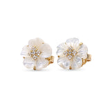 Colorbloom 14mm White Mother of Pearl Flower and White Diamond 0.15ct Earring in 18K Gold