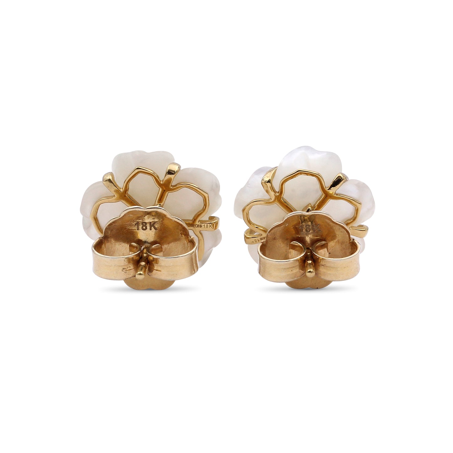Colorbloom 14mm White Mother of Pearl Flower and White Diamond 0.15ct Earring in 18K Gold