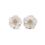 Colorbloom 14mm White Mother of Pearl Flower and White Diamond 0.15ct Earring in 18K Gold