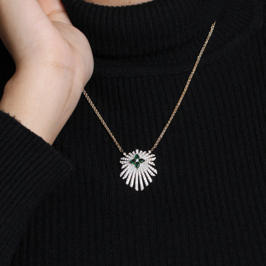 Sunray Emerald 0.55ct and Diamond 1.35ct Pendant in 18K Gold