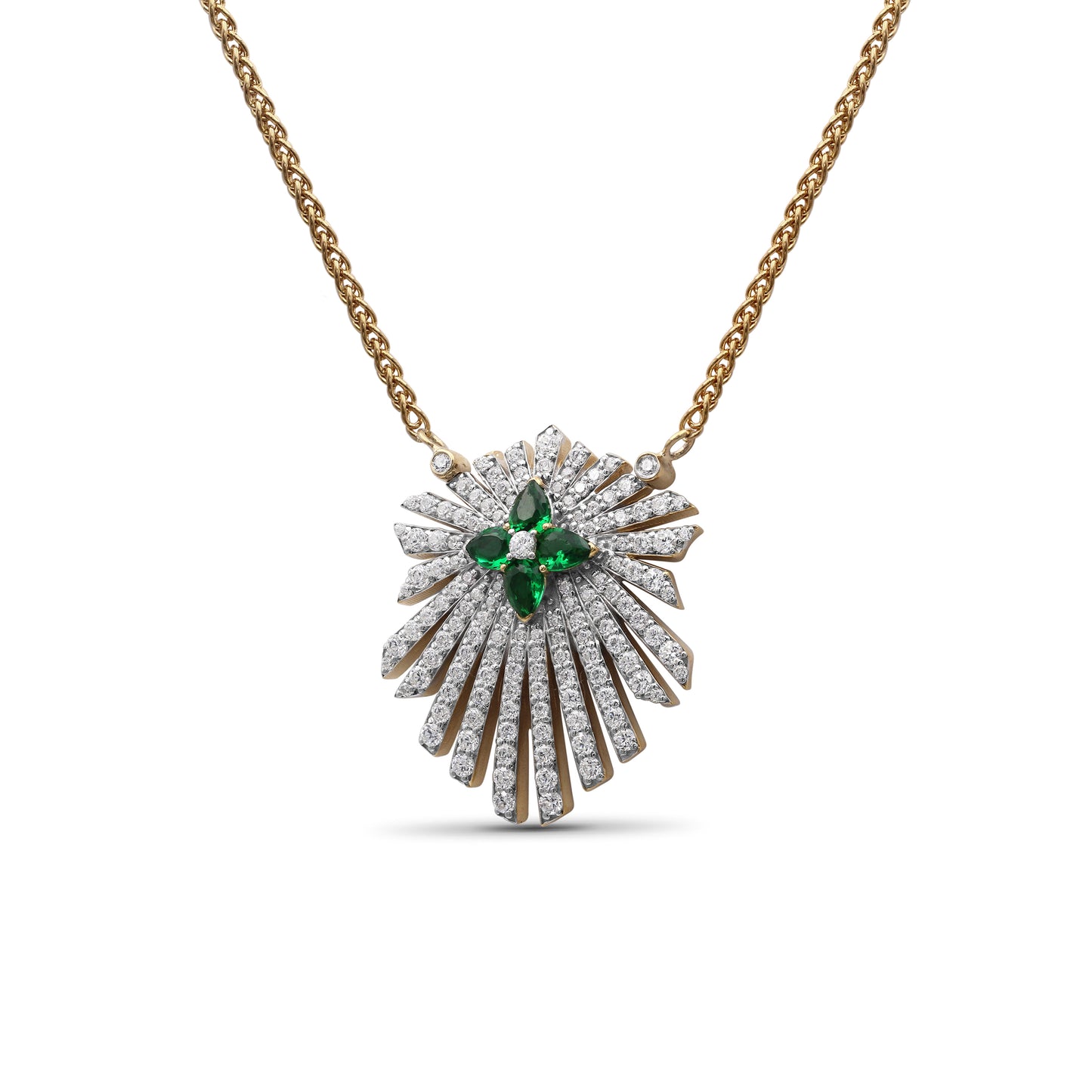 Sunray Emerald 0.55ct and Diamond 1.35ct Pendant in 18K Gold