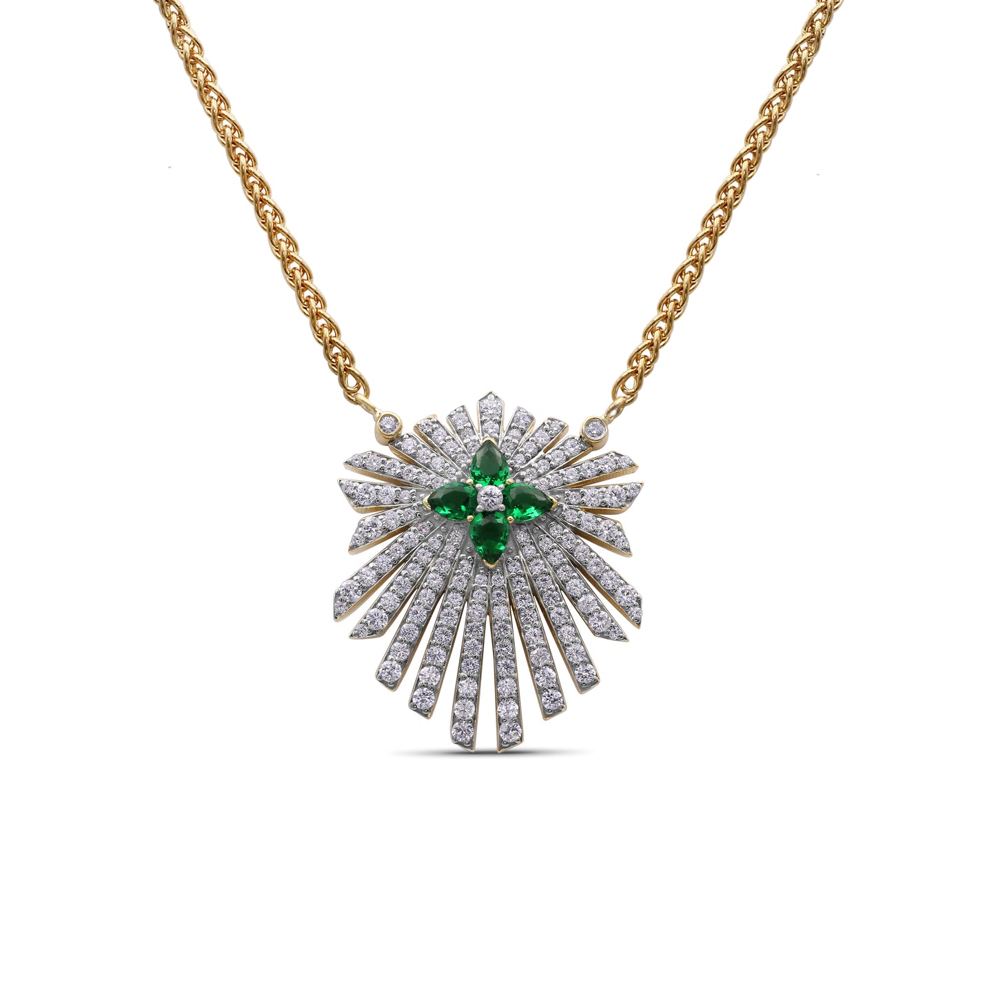 Sunray Emerald 0.55ct and Diamond 1.35ct Pendant in 18K Gold