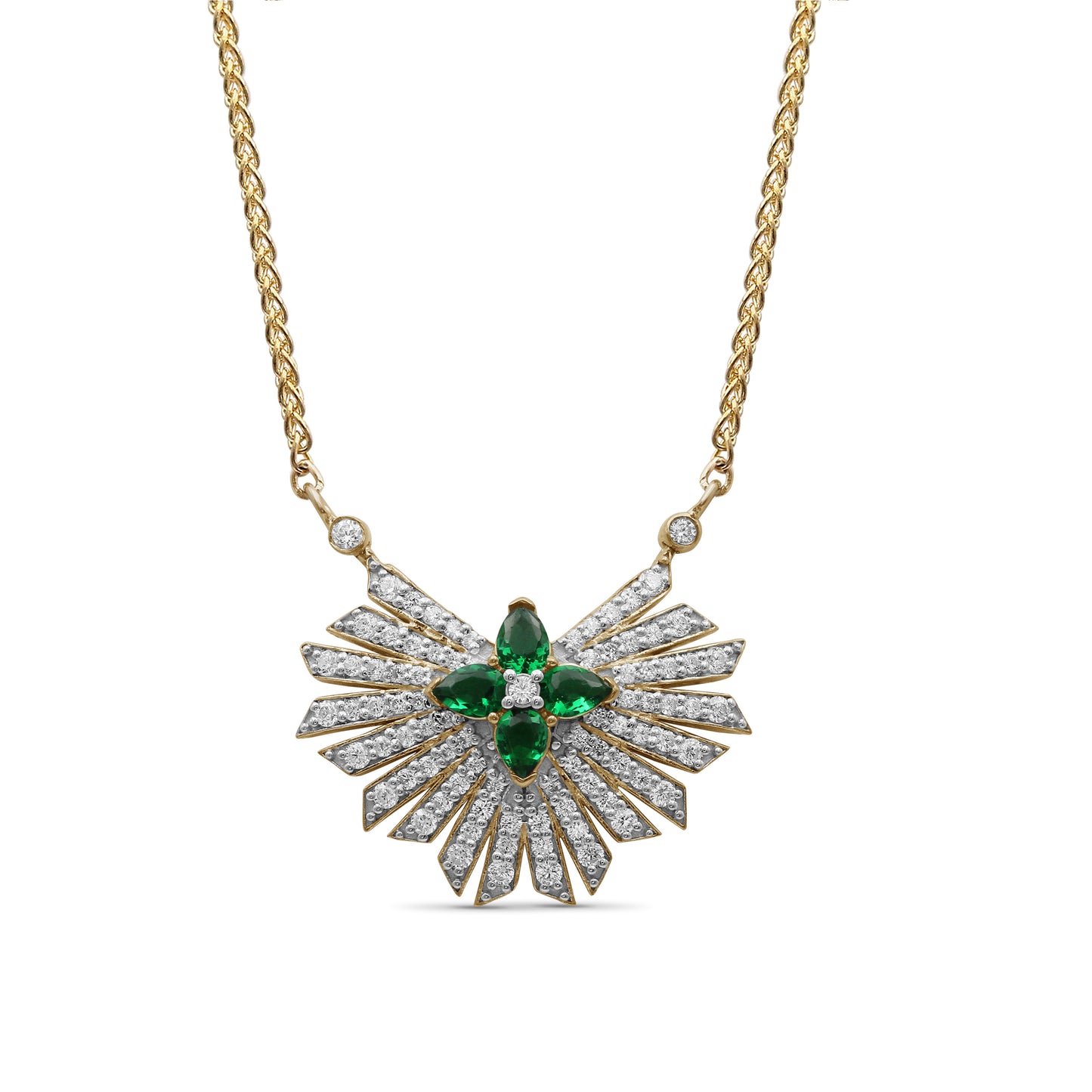 Sunray Emerald 0.55ct and Diamond 0.85ct Pendant in 18K Gold