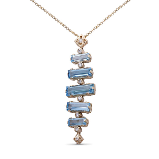 Luxury Aurora Swiss Blue Topaz and 0.15ct Diamond Pendant in 18K Gold