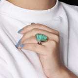 Luxury Hand Carved Turquoise 14.6ct and Diamond 3.9ct Ring in 18K Gold