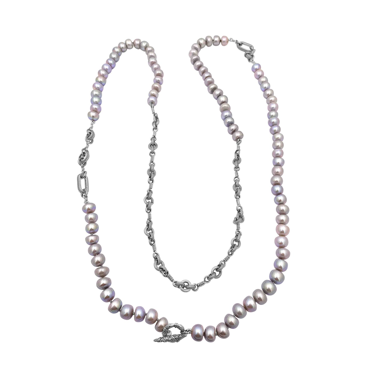 Pearlicious Silver Pearl and Engraved Sterling Silver Necklace