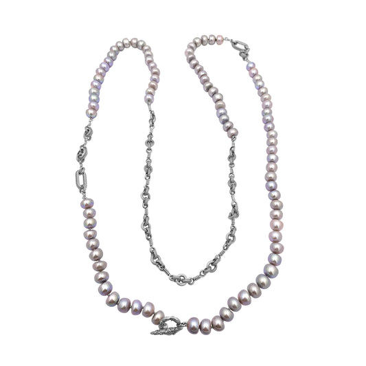 Pearlicious Silver Pearl and Engraved Sterling Silver Necklace
