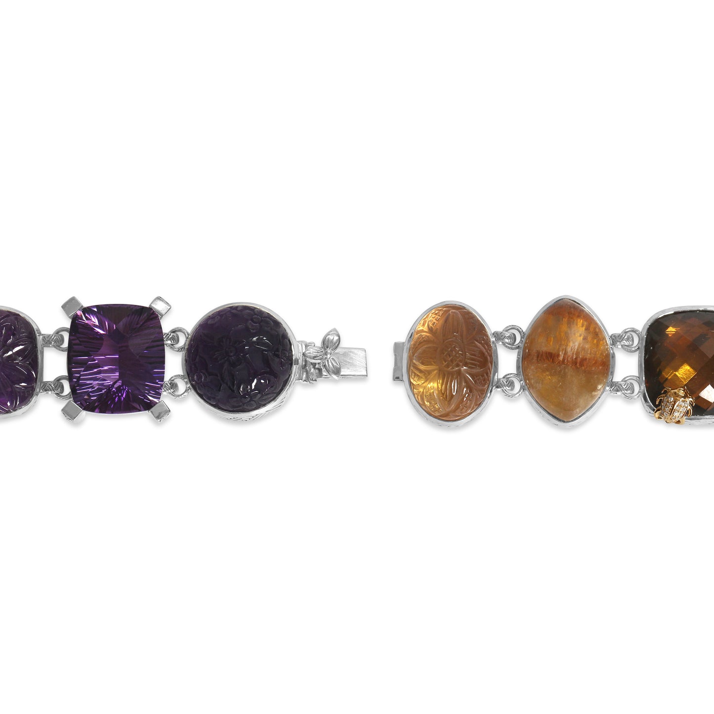 One of a Kind Facet Top Cognac Quartz Over Gold Plaque Top Facet Flat Back Smooth Phosphosiderite Facet Bi-Color Champagne Quartz Gold Hair Rutilated Quartz and Diamond 0.05ct Bracelet in Sterling Silver with 18K Gold Diamond Pave Adam
