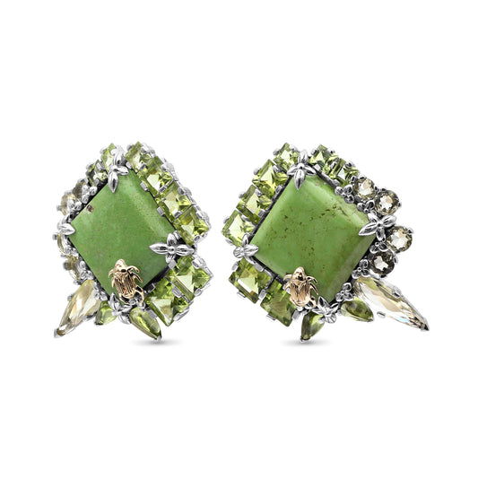 One of a Kind Lemon Quartz Facet Peridot Green Turquoise Earring in Sterling Silver with 18K Gold Adam
