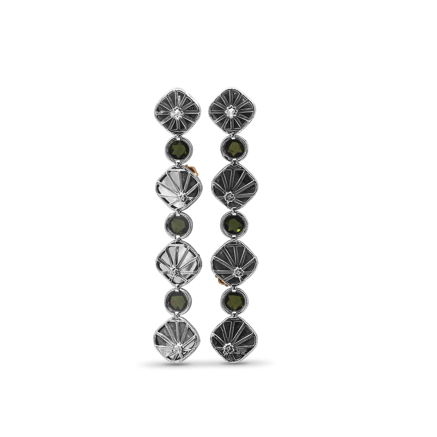 One of a Kind Rutilated Pyrite and Facet Green Tourmaline Earring in Sterling Silver with 18K Gold Adam