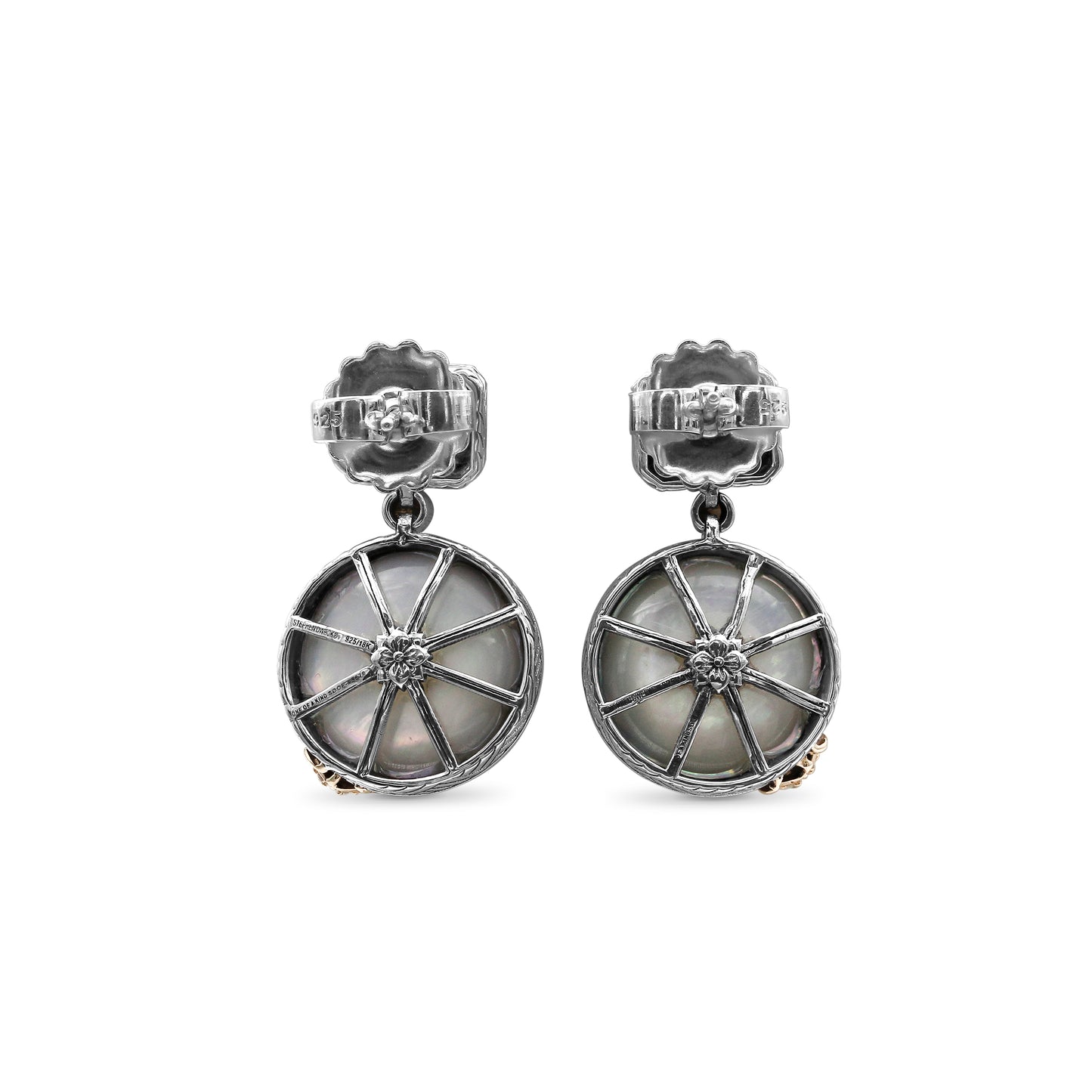 One of a Kind Garnet Brown Mabe Pearl and Diamond 0.20ct Earring in Sterling Silver with 18K Gold Diamond Pave Adam
