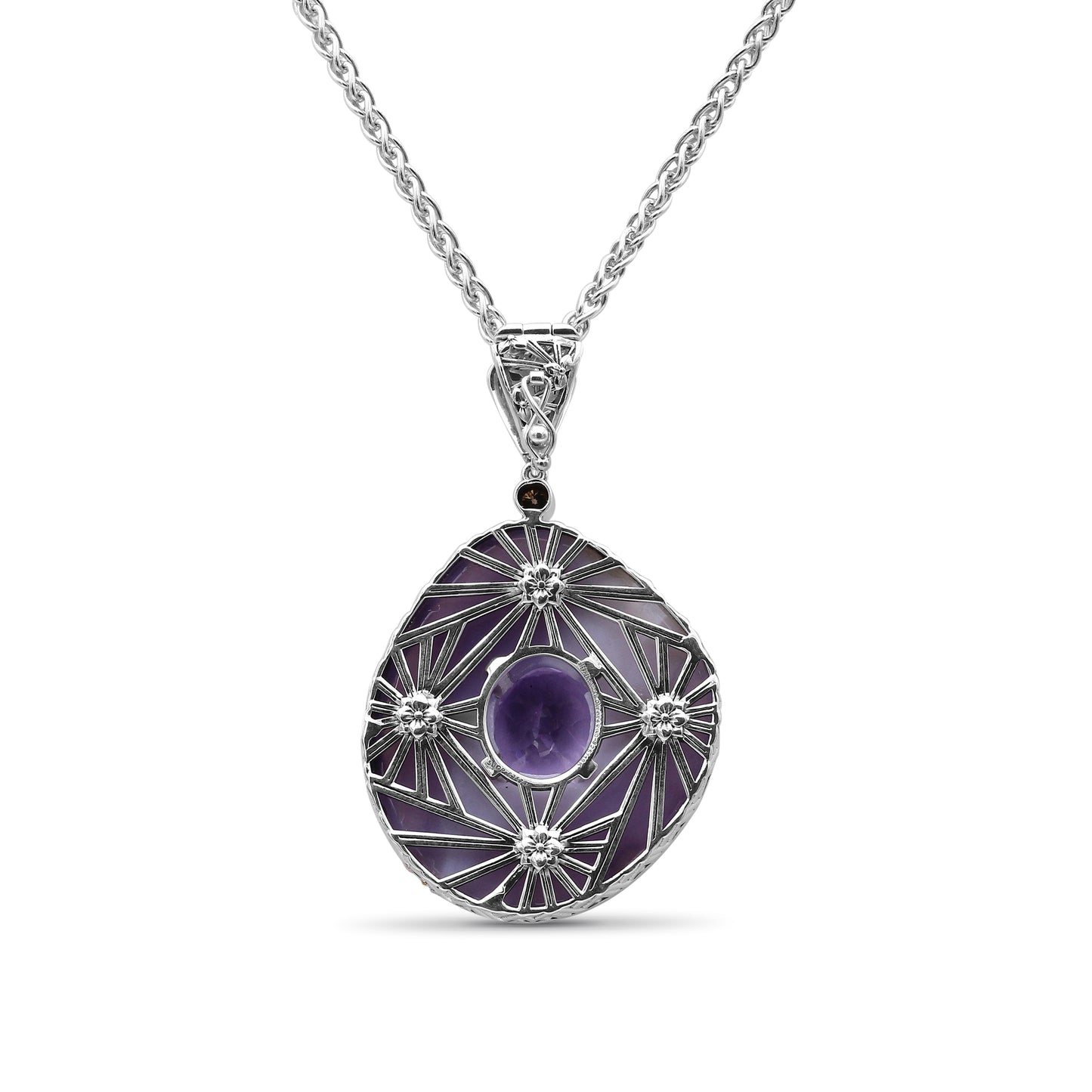 One of a Kind Smooth Laguna Agate Amethyst and Diamond 0.16ct Pendant in Sterling Silver with 18K Gold Diamond Pave Adam