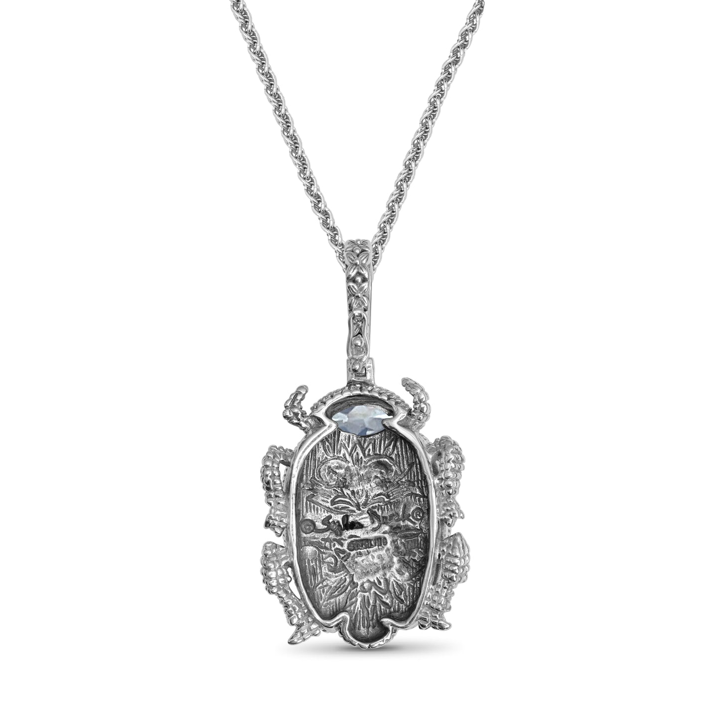 Garden of Stephen Lavender Moon Quartz Rhodolite Garnet Natural Quartz and Abalone Scarab Pendant in Sterling Silver
