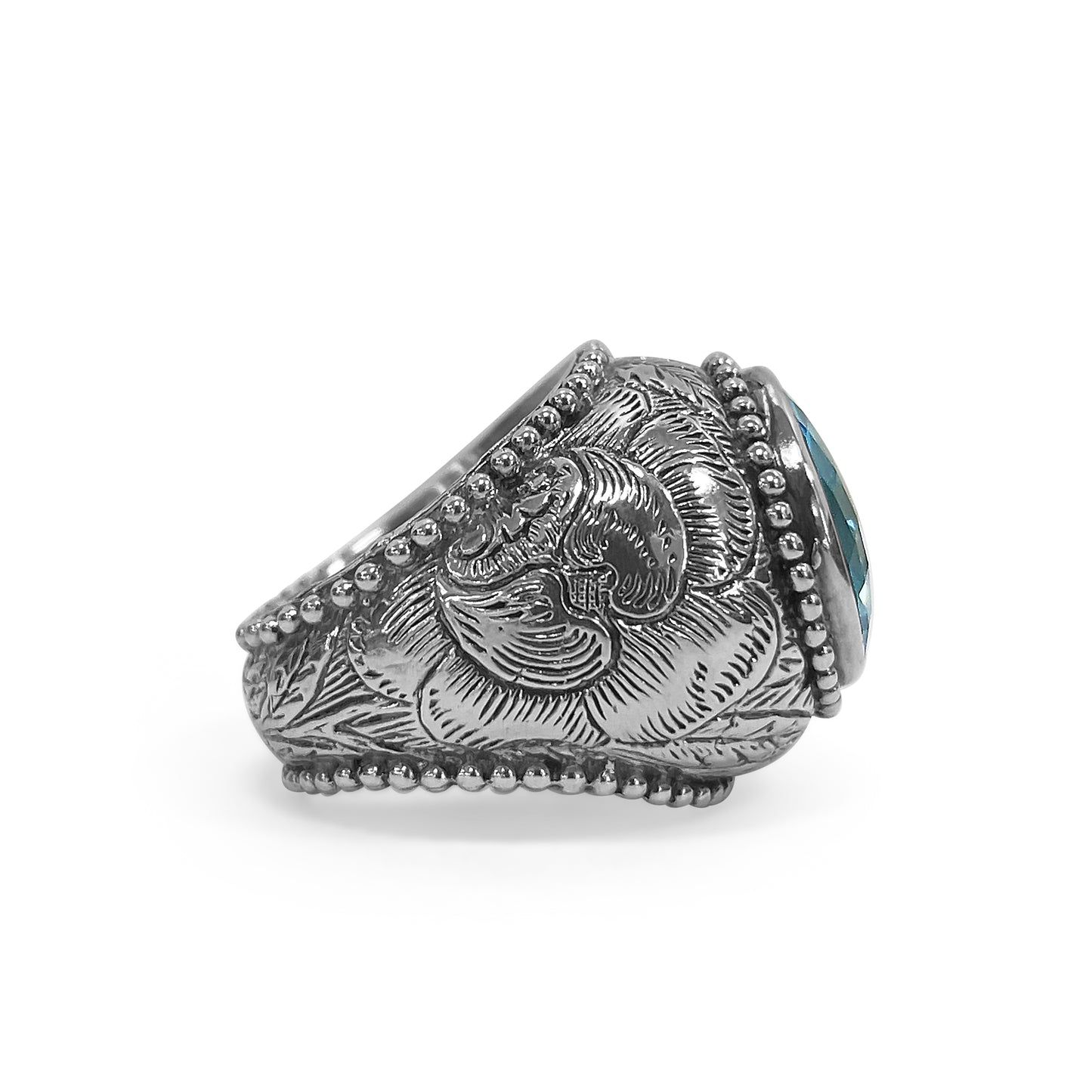 Garden of Stephen Blue Topaz Ring in Engraved Sterling Silver