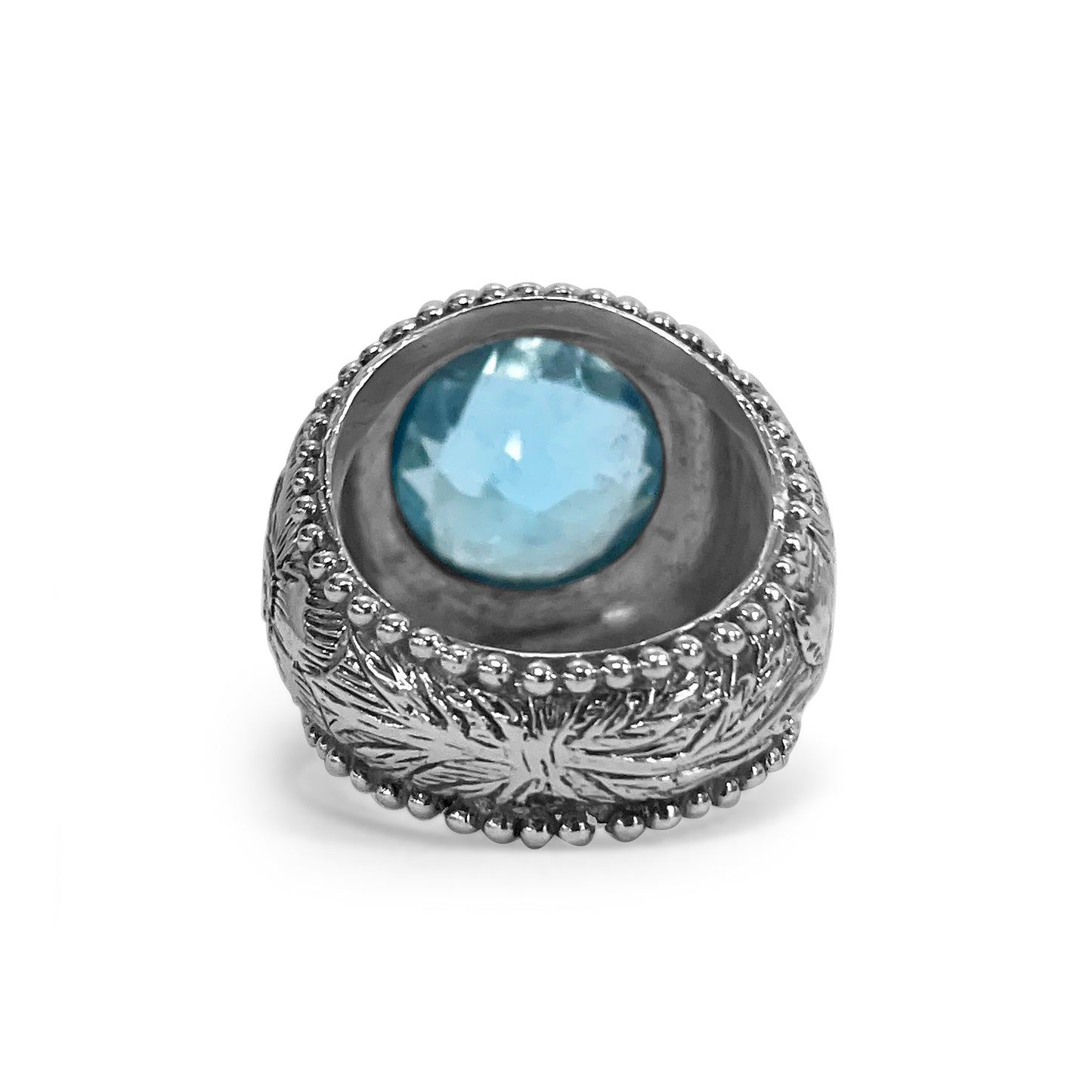 Garden of Stephen Blue Topaz Ring in Engraved Sterling Silver