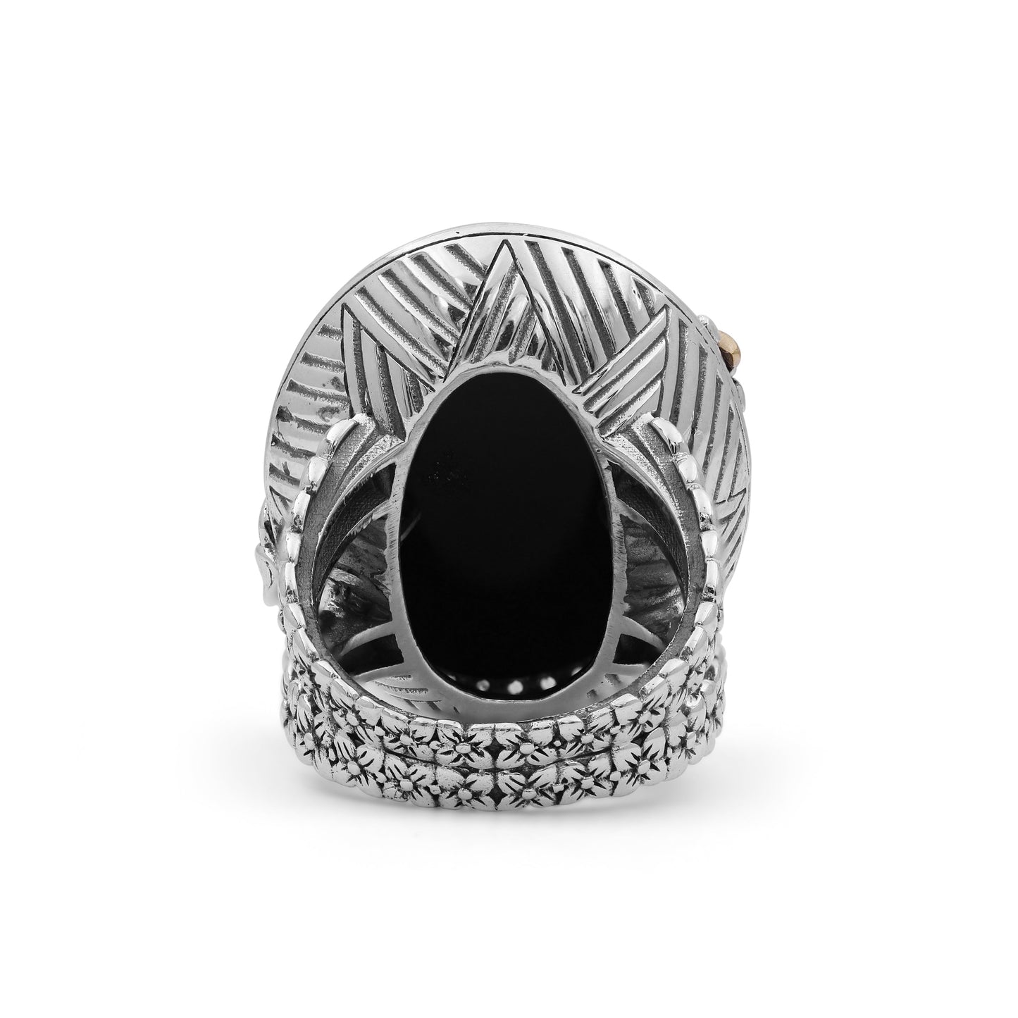 Garden of Stephen Faceted Black Onyx Ring in Sterling Silver with 18K Gold Flowers and Diamond