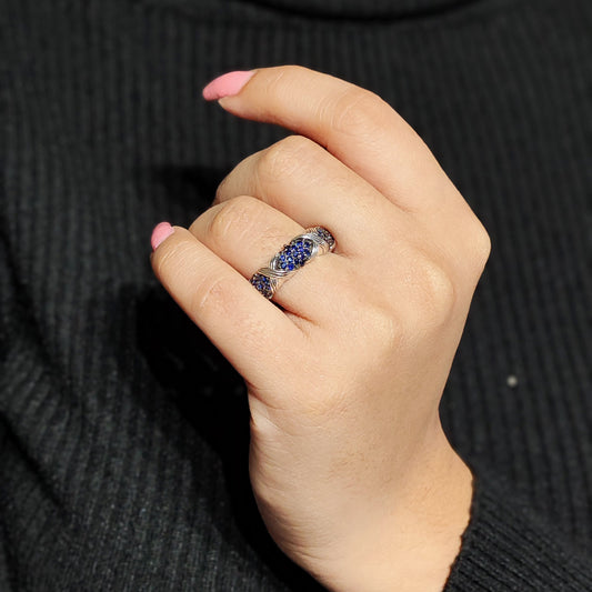 Garden of Stephen Blue Sapphire Pave Ring in Sterling Silver