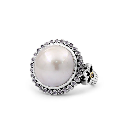 Pearlicious 15.00MM White Pearl Ring in Sterling Silver with 18K Gold