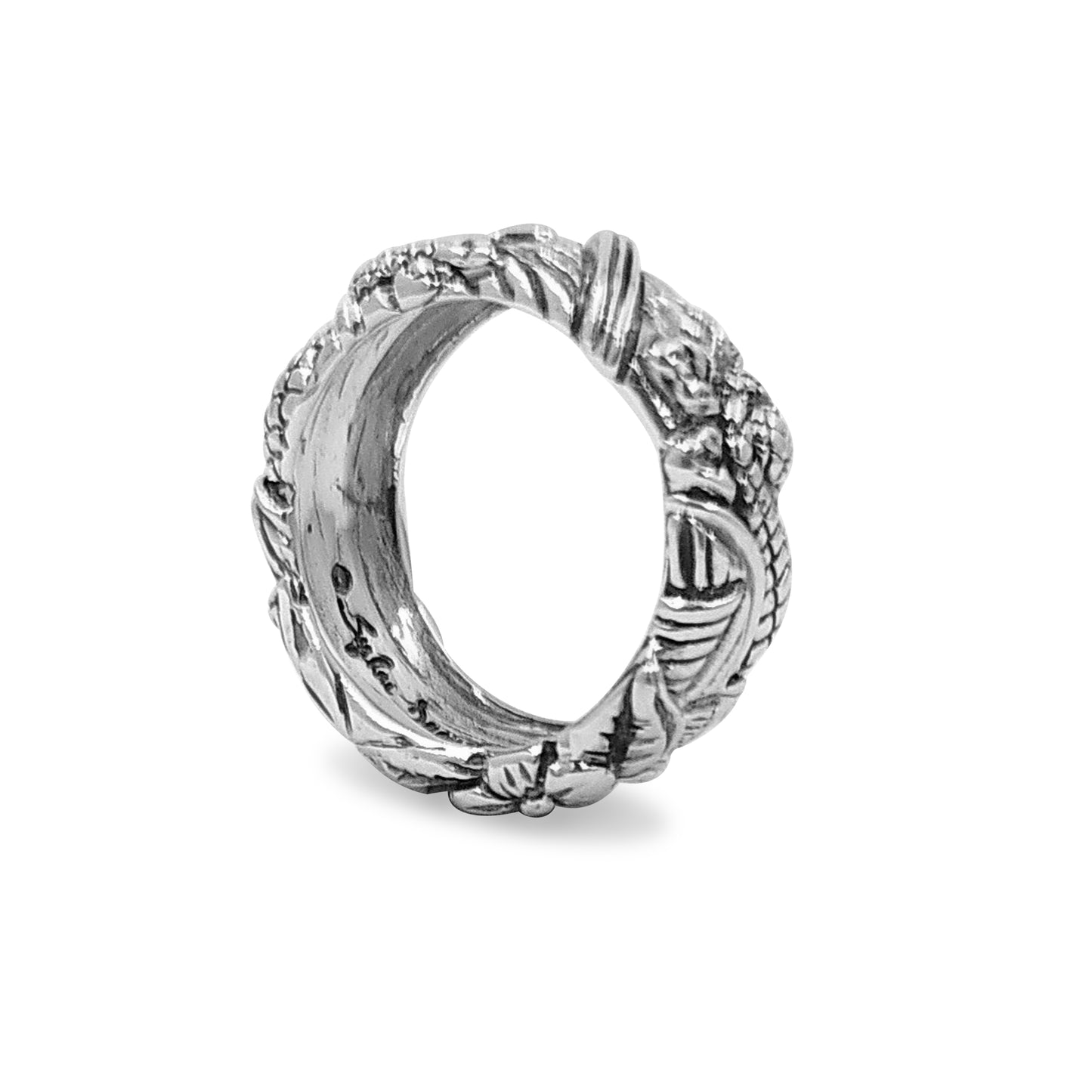 Kyoto Flower Engraved Ring in Sterling Silver