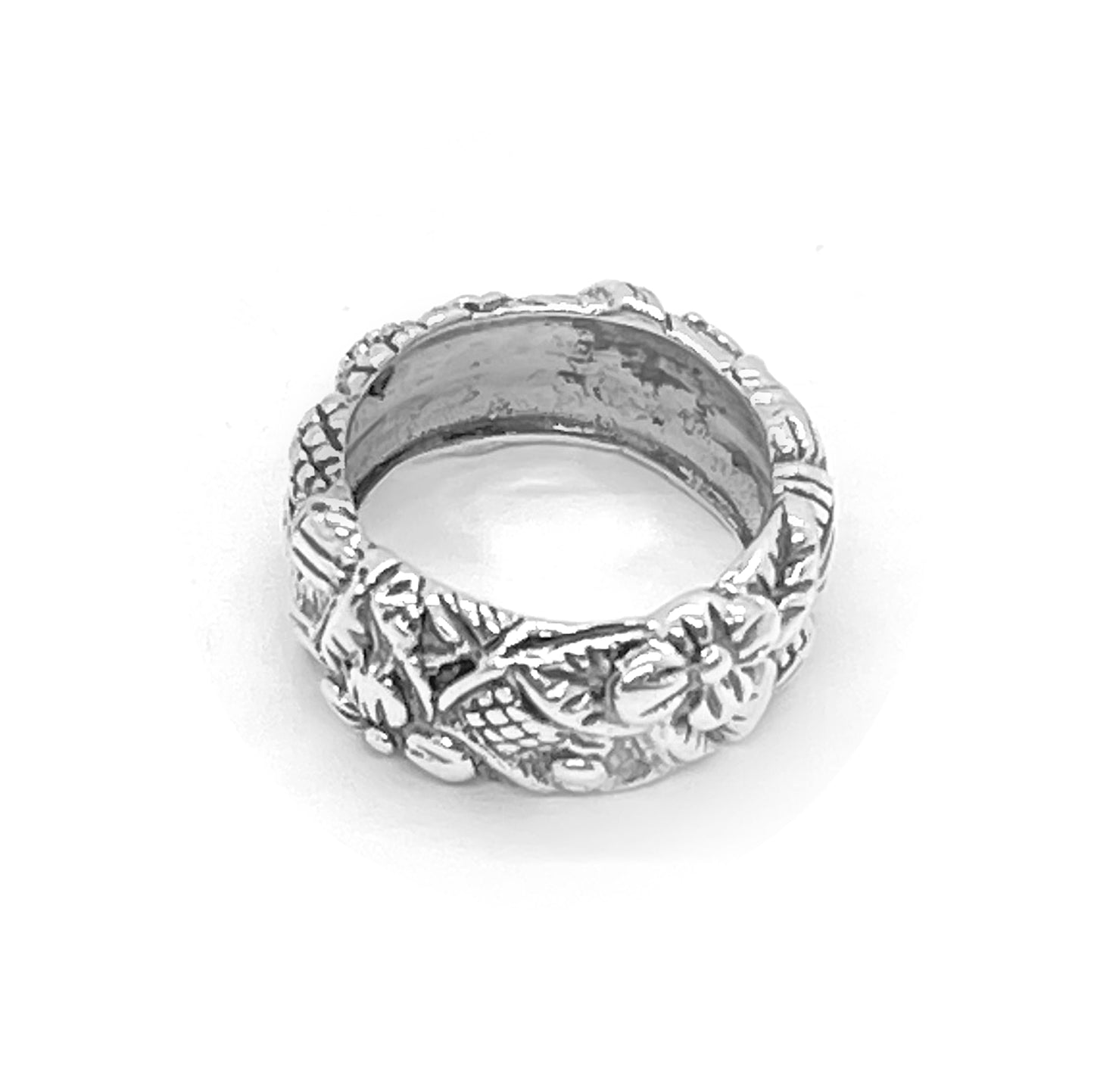 Kyoto Flower Engraved Ring in Sterling Silver