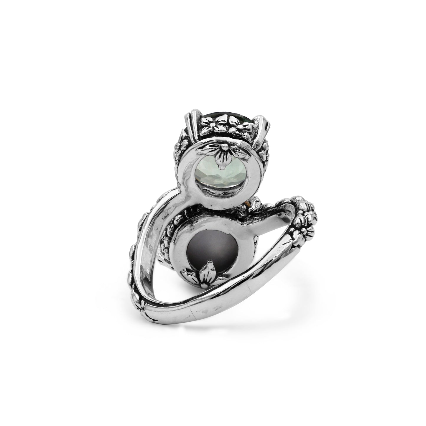 Terraquatic Pearl and Faceted Green Prasiolite Ring in Sterling Silver