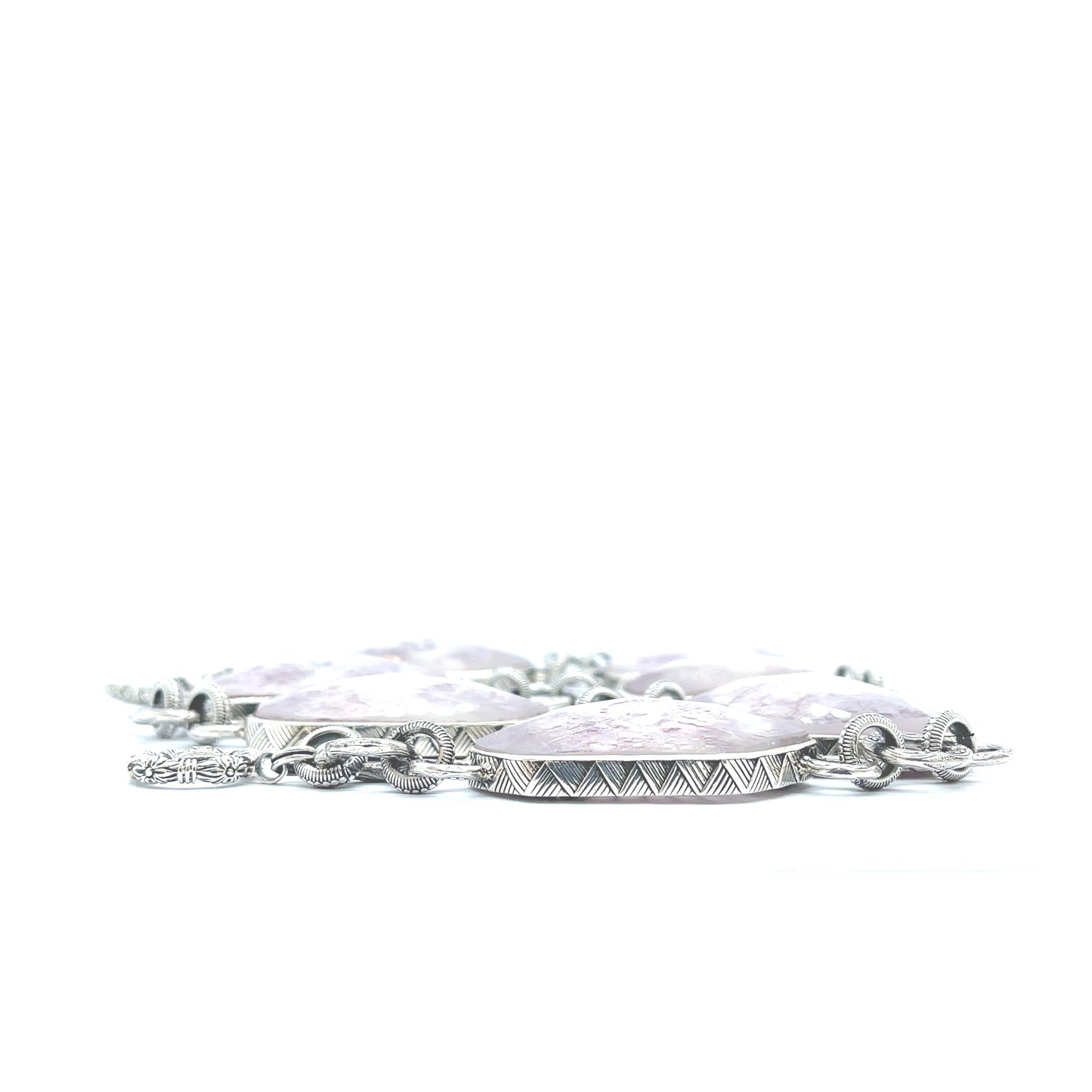 One of a Kind Faceted Natural Quartz and Lepidolite Mica Necklace in Sterling Silver with 18K Gold Diamond Pave Adam