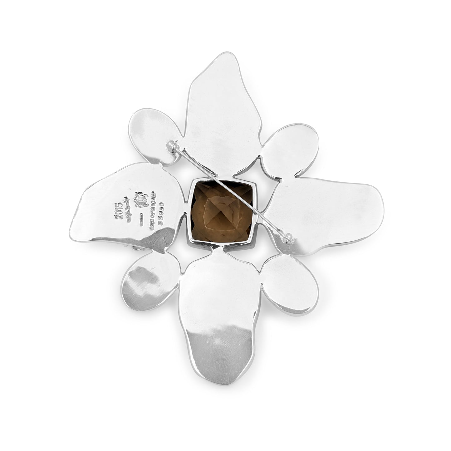 One of a Kind American Turquoise Natural Quartz Sunstone Smoky Quartz Maltes Pin in Sterling Silver with Adam