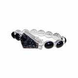 One of a Kind Garnet Druzy Black Agate Bracelet in Sterling Silver