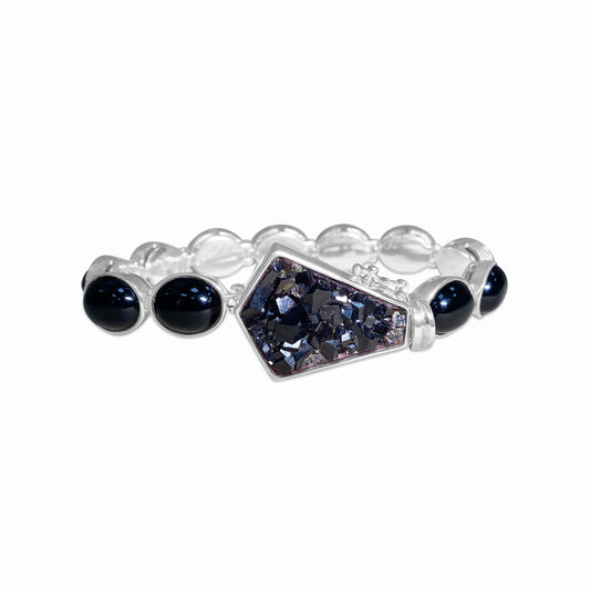 One of a Kind Garnet Druzy Black Agate Bracelet in Sterling Silver
