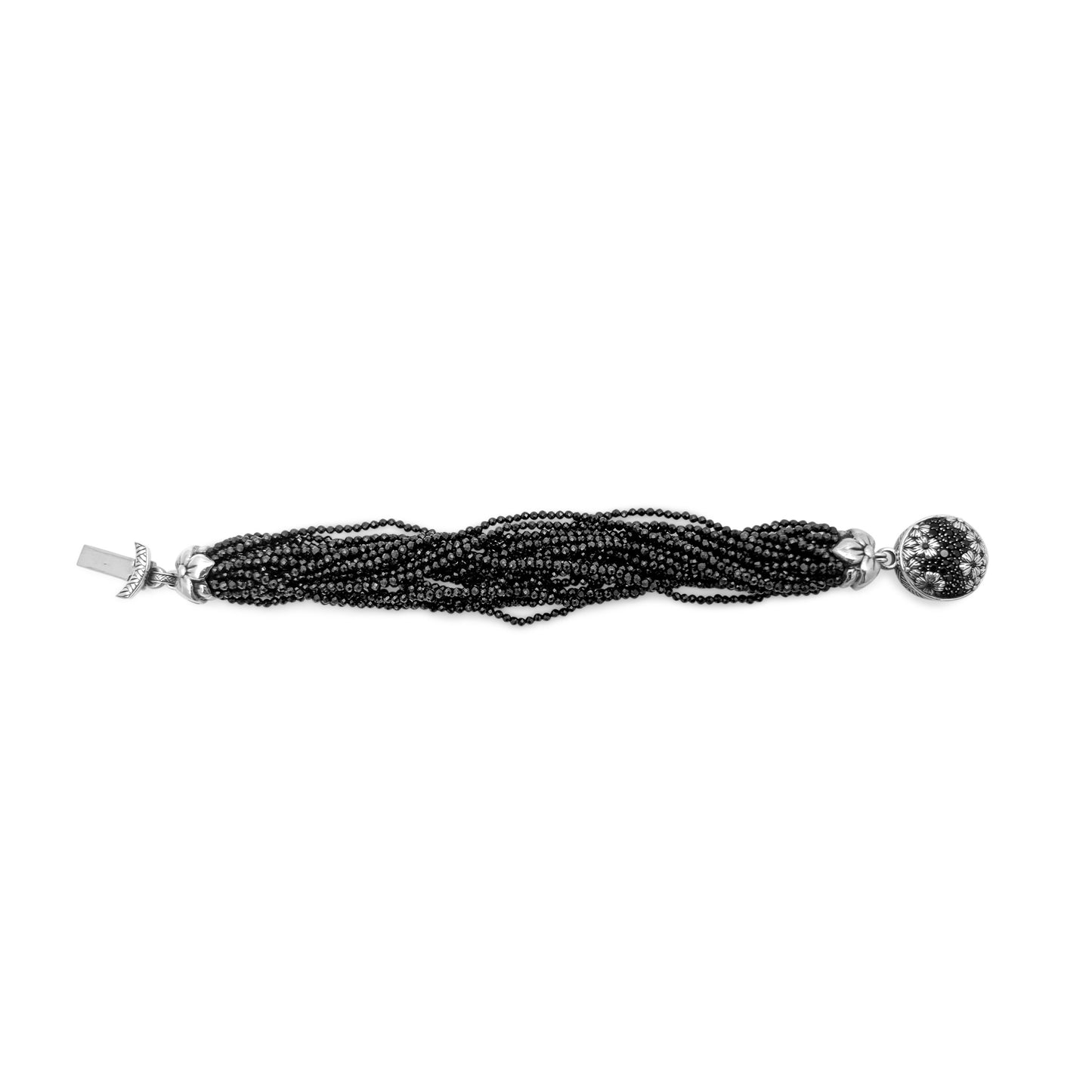 Garden of Stephen Black Spinel Multi-Strand Bracelet with Sterling Silver and Black Spinel Flower Clasp