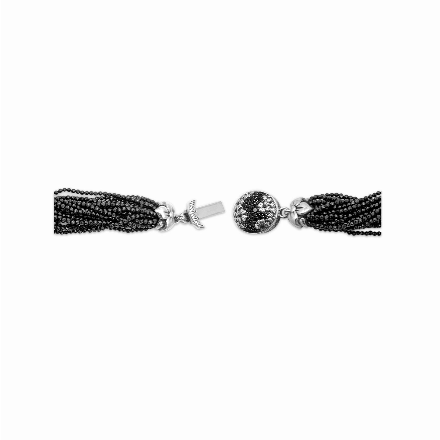 Garden of Stephen Black Spinel Multi-Strand Bracelet with Sterling Silver and Black Spinel Flower Clasp