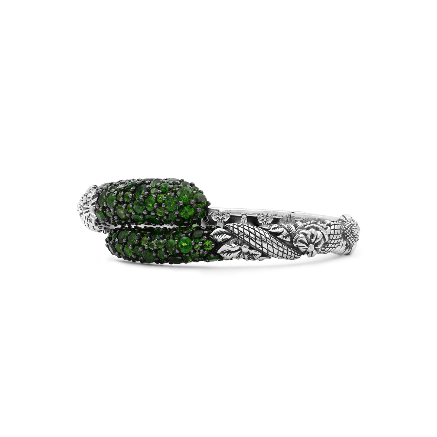 Garden of Stephen Faceted Chrome Diopside Open and Close Bangle in Sterling Silver