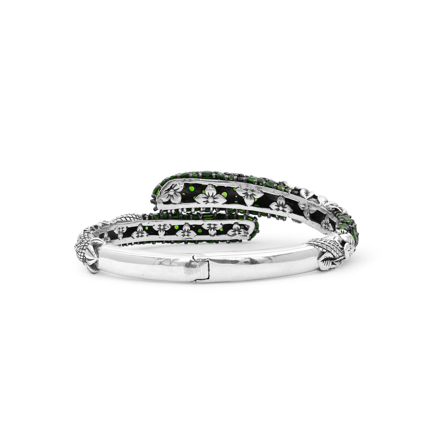 Garden of Stephen Faceted Chrome Diopside Open and Close Bangle in Sterling Silver